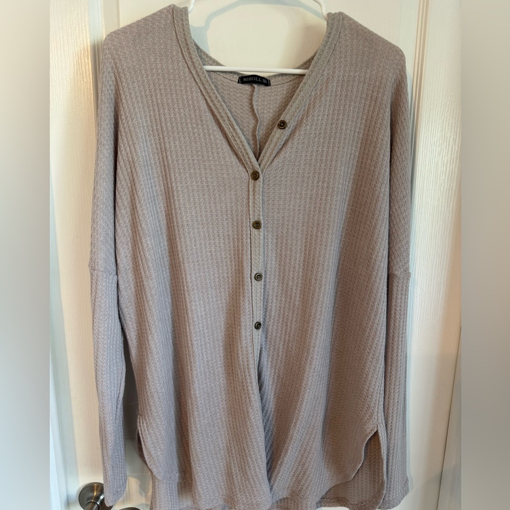 Miholl Gray Knit Top with Buttons